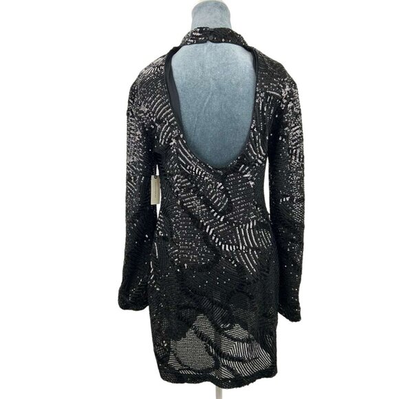 NWT Anthropologie Maeve Womens Large Dress Mini Sequin Mock Neck Black Open Back - Picture 9 of 16
